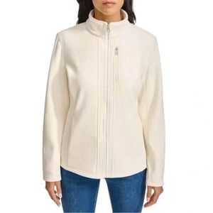 Andrew Marc Women's Ribbed Full Zip Jacket With Pockets Cream Large Excellent